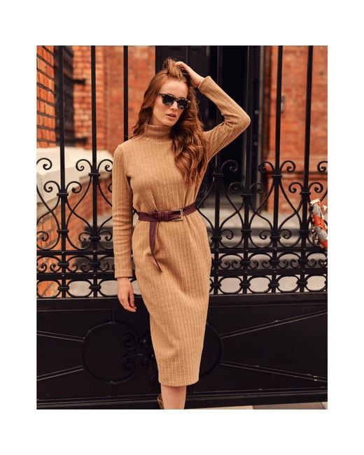 Oh!Zuza Natural Neutrals Camel Long-Sleeved Turtleneck Dress