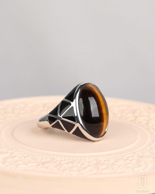 The Jewelz White Wild Ember Natural Tiger's Eye Gemstone Ring