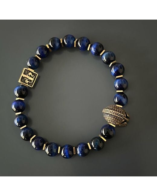 Ebru Jewelry Blue Tiger's Eye Gladiator Beaded Bracelet for men
