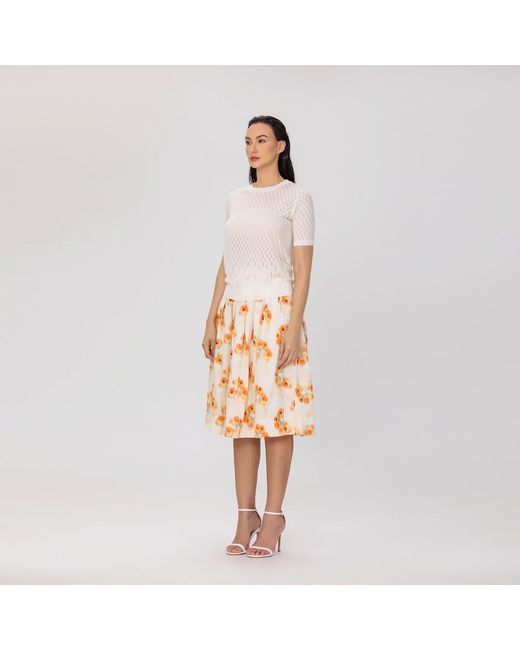 Smart and Joy Metallic Flowy Mid-Length Skirt With Flowers