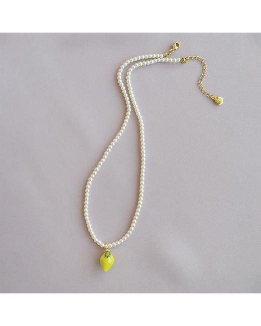 POPORCELAIN Metallic Mini Porcelain Lemon Swarovski Pearl Necklace