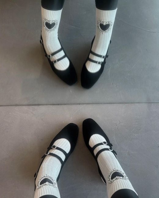 HIGH HEEL JUNGLE by KATHRYN EISMAN White Gem Crystal Heart Sock