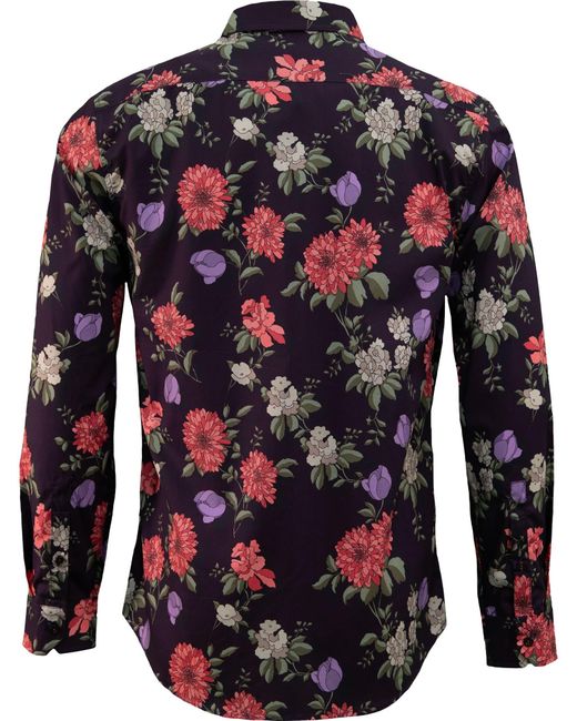 Lords of Harlech Red Floral Cotton Stretch Button-Down Shirt for men