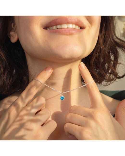Harfi Blue Mini Heart Aquamarine March Birthstone Necklace