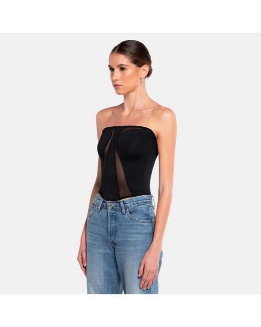 OW Collection Black Swirl Tube Top In With Mesh