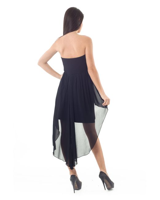 Conquista Black Strapless Sheer Layer High Low Dress
