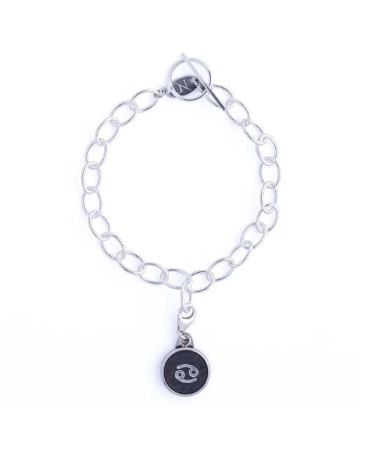 N'damus London White Cancerian Zodiac Sterling & Leather Curb Bracelet