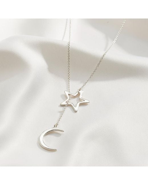 Posh Totty Designs Metallic Sterling Silver Moon & Star Lariat Necklace