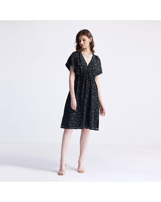 REISTOR Blue Gathered Knee-Length Dress