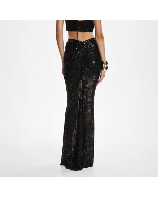 Lita Couture Black Sequin Ruched Maxi Skirt