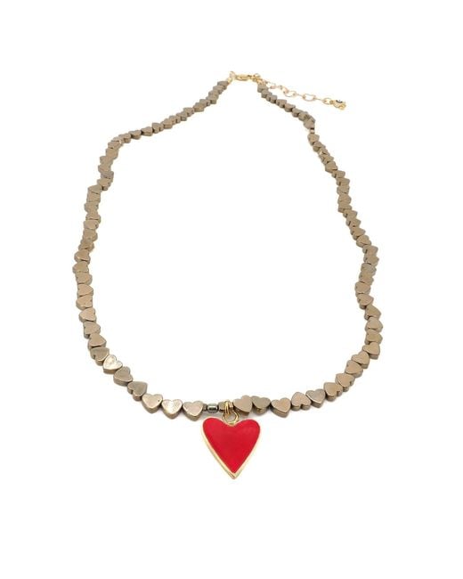 Ebru Jewelry Metallic Heart Pendant Hematite Stone Heart Shape Chain Necklace