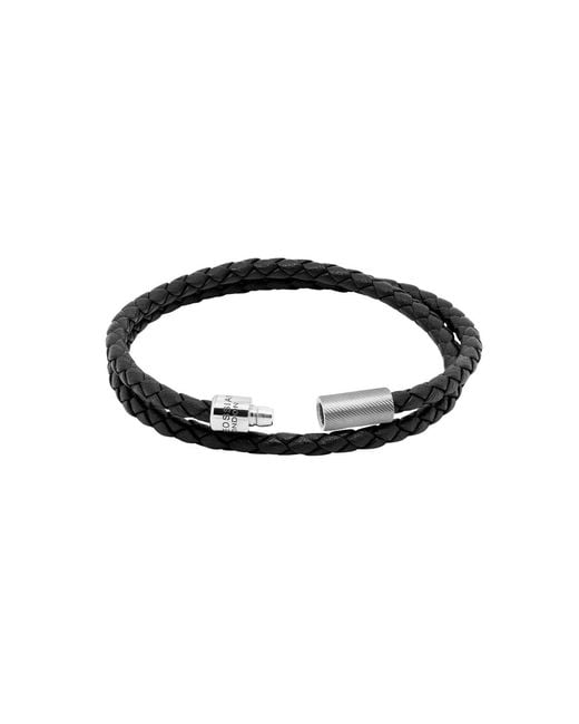 Tateossian Black Pop Rigato Double Wrap Leather Bracelet for men