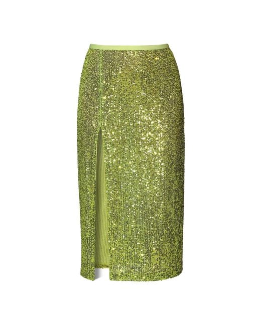 AGGI by HALEWSKI Green Zuza Lemon Sparkle Sequin Midi Skirt With Slit