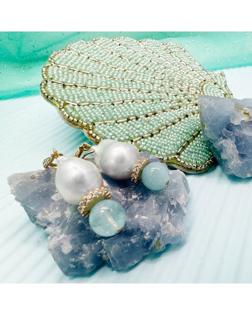 Farra Blue Natural Baroque Pearls With Aquamarine Earrings