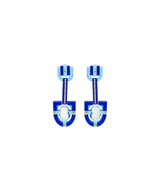 Gissa Bicalho Blue Handmade Acrylic Earring Long Oval Cut Stone