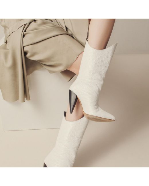 Rosamund Muir London White Venezia Ostrich Print Boots