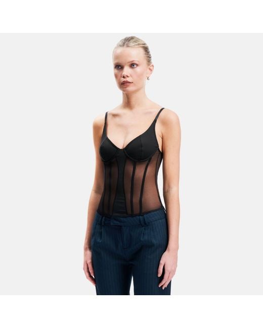 OW Collection Black Sivara Mesh Corset Top