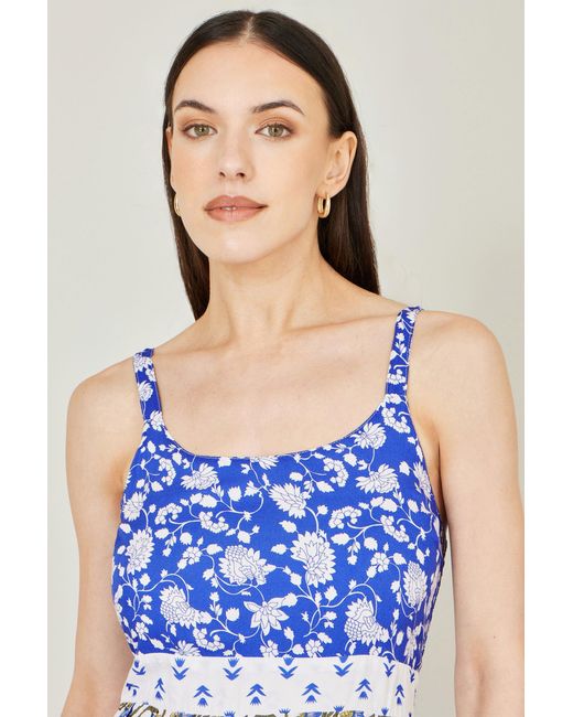 Yumi' Blue And Rayon Patchwork Print Tiered Maxi Dress