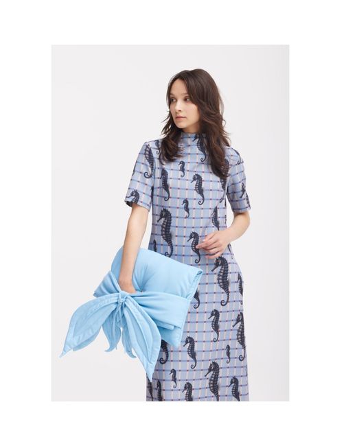 Julia Allert Gray Neutrals Pale Seahorse Grid Print Fluid A-Line Dress – Capsule Edition