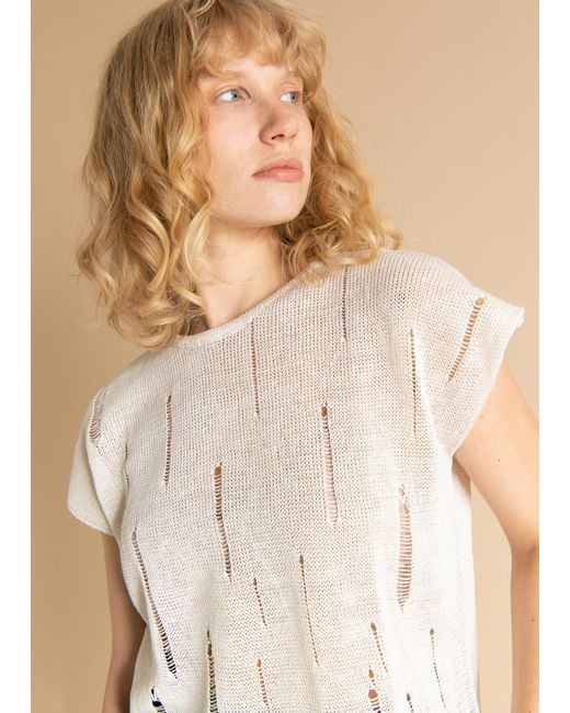 SALANIDA White Terra Distressed Linen Top