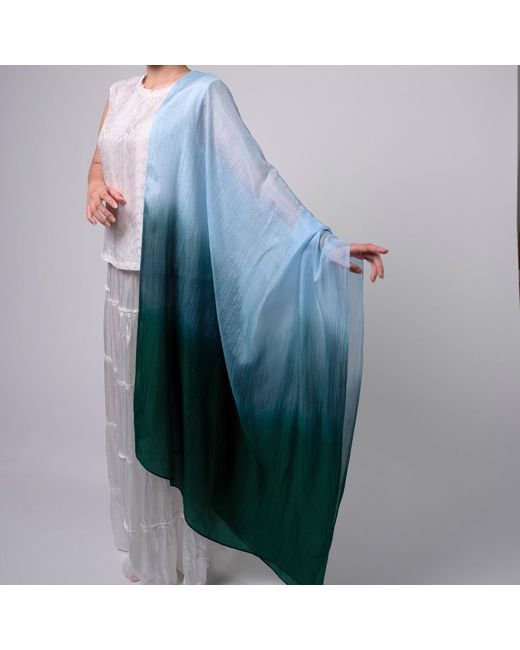 Silk and Bears Green Emerald Horizon Ombre Silk Shawl – Hand-Dyed Mulberry Silk Wrap