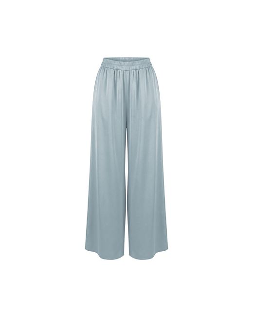 Janara Jones Blue Ice Wide-Leg Lounge Satin Pants
