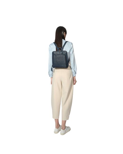 Hides Leather Co. Blue Minimal Genuine Leather Backpack