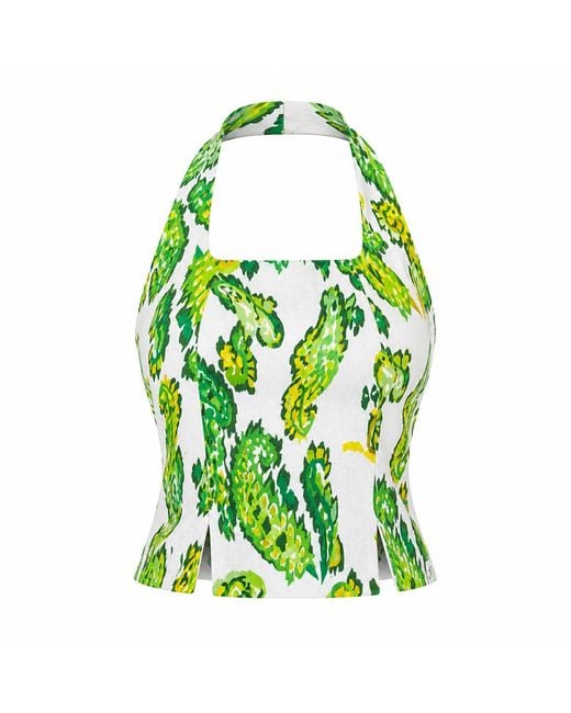 Lumina Eligma Green The Halterline Linen Blouse
