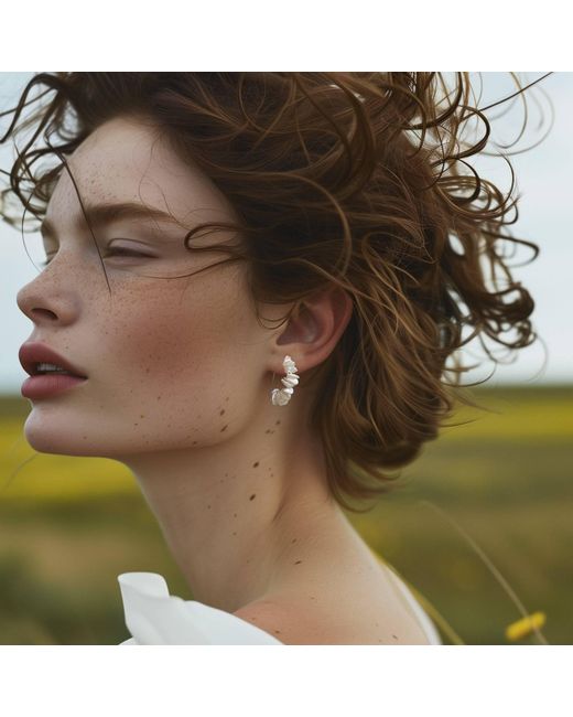 Bombyx House Metallic Petal Pearl Half Moon Earring Hook