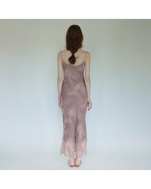 Belsize25 Brown Lumen Print Nude Silk Slip Long Dress