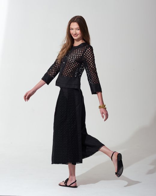 MARICEL Black Costanza Trousers Sangallo Linen