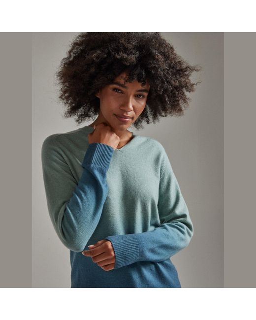 Salts Cashmere Green Ombre Split Crew Neck Sweater