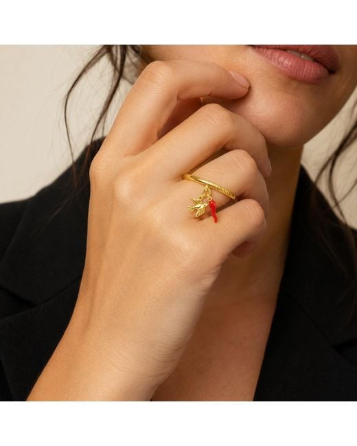 Unaloe Yellow Adjustable Plated Italian Horn And Dove Charm Ring