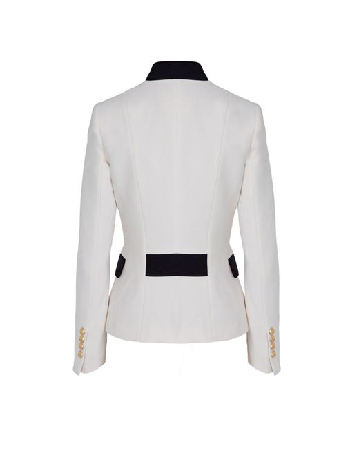 The Extreme Collection Gray Embroidered Ecru Premium Crepe Blazer With Mao Collar Renata