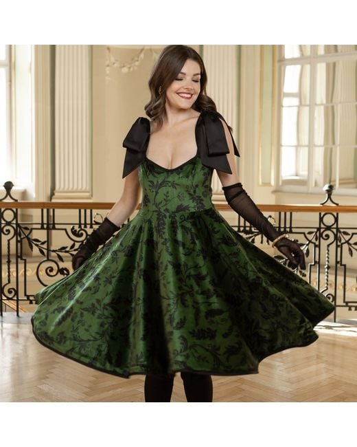RainSisters Green Velvet Dress With Tie Straps: Forest Kiss
