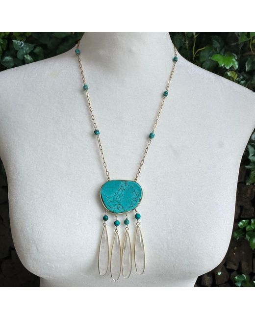 Rare Matters Jewelry Blue Dream Catcher Organic & Clear Quartz Necklace