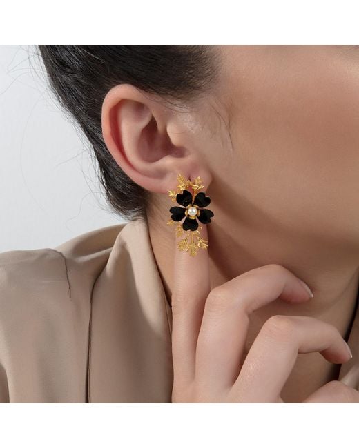 Milou Jewelry Black Flower Earrings With Branches