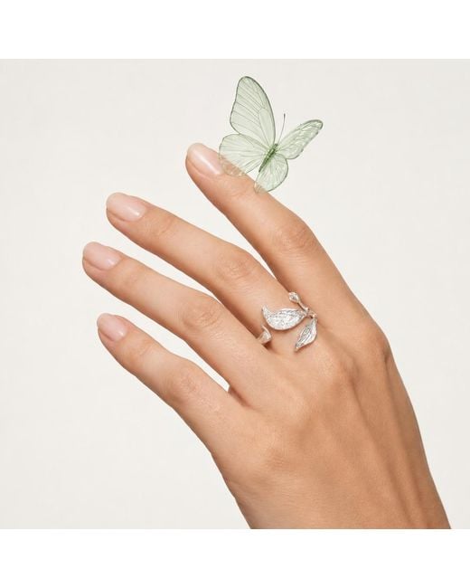Ormiro White Wind Leaf Sterling Ring & Earrings Jewelry Set