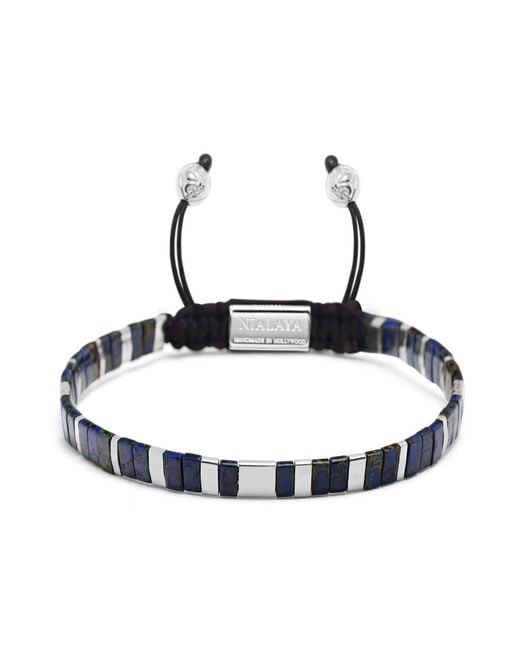 Nialaya Blue Bracelet With Marbled And Miyuki Tila Beads for men