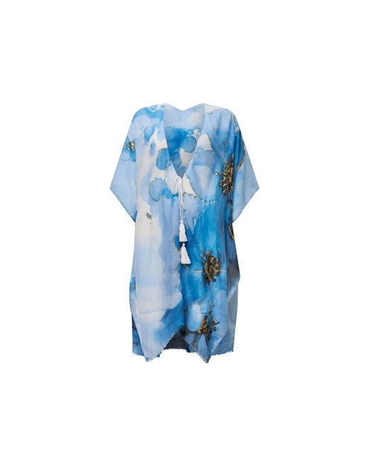 James Lakeland Blue Watercolour Floral Kaftan