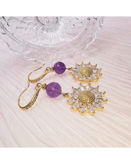 Farra Metallic Amethyst With Daisy Dangle Earrings
