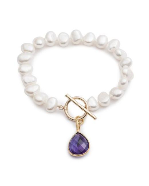 Pearls of the Orient Online Metallic Clara Irregular Cultured Freshwater Pearl Bracelet With An Amethyst Drop Pendant