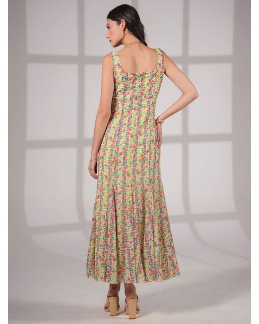 Rose & Nancy Natural Annie Fit & Flare Hand Embellished Fruit Floral Print Maxi Dress