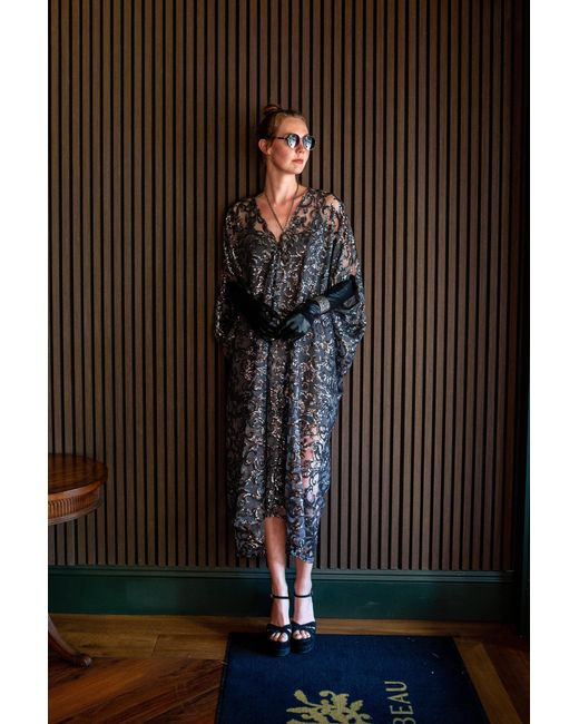 Jennafer Grace Gray Empire Sequin Caftan Kaftan Dress