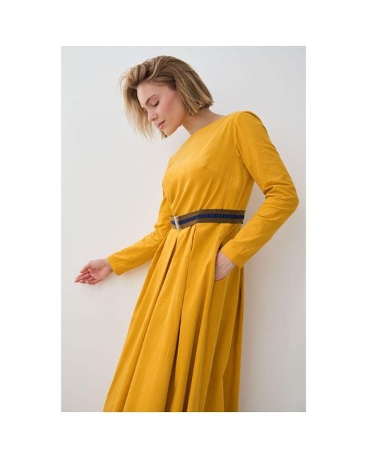 Marianna Déri Yellow Corduroy Belted Dress