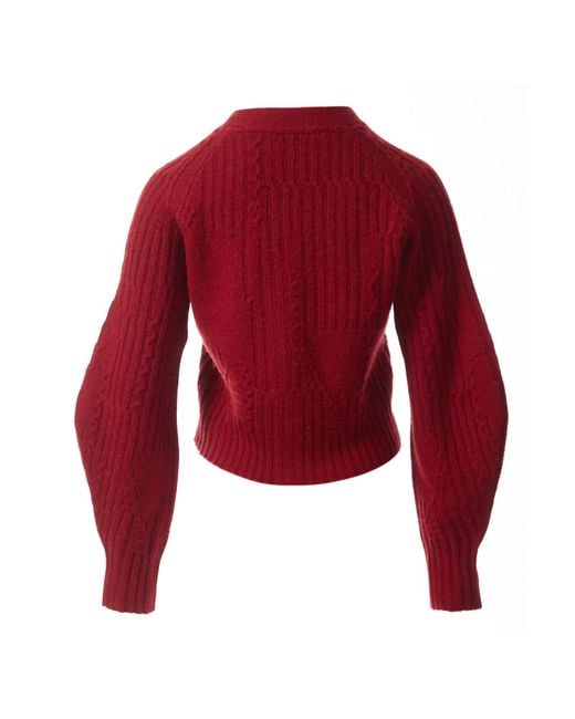 Fully Fashioning Red Ruby Freyja Cable Wool Knit Cardigan