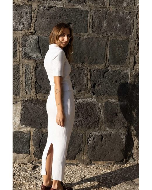 SALANIDA White Madonna Ribbed-Knit Midi Skirt *Reversible