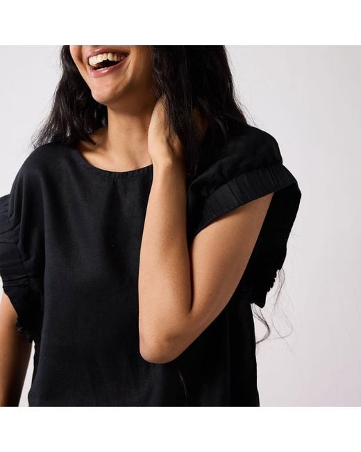 REISTOR Black Hemp Top With Gathered Sleeve Detail