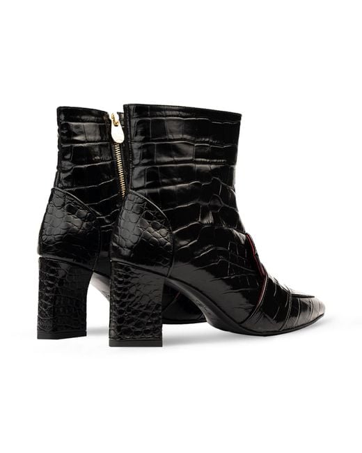 Rosamund Muir London Black Luciana Shiny Crocodile Print Loafer Boots