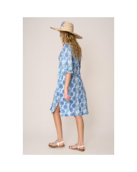 At Last Blue Cotton Karen Long Sleeve Day Dress